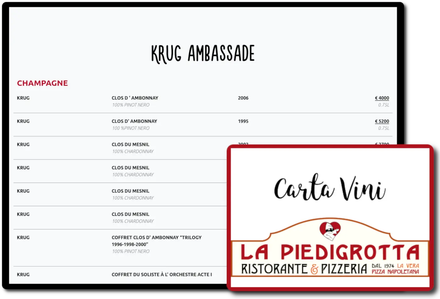 homepage screenshot carta vini la piedigrotta